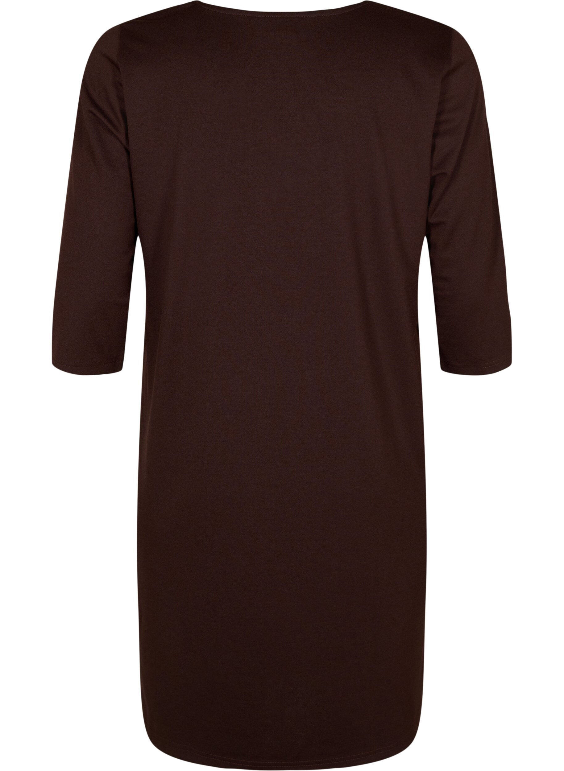 Zizzifashion Plain dress with v neck and 3/4 sleeves, Coffee Bean, Packshot image number 1