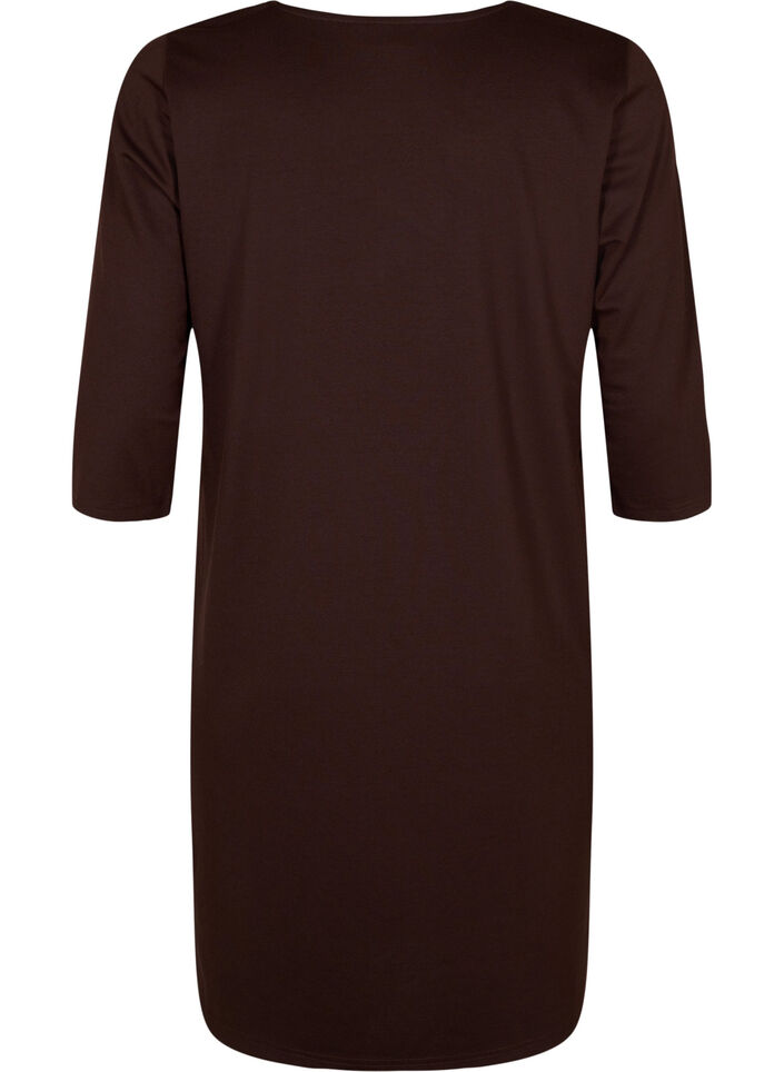 Plain dress with v neck and 3/4 sleeves, Coffee Bean, Packshot image number 1