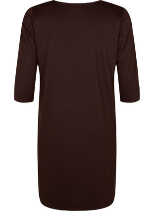 Plain dress with v neck and 3/4 sleeves, Coffee Bean, Packshot image number 1