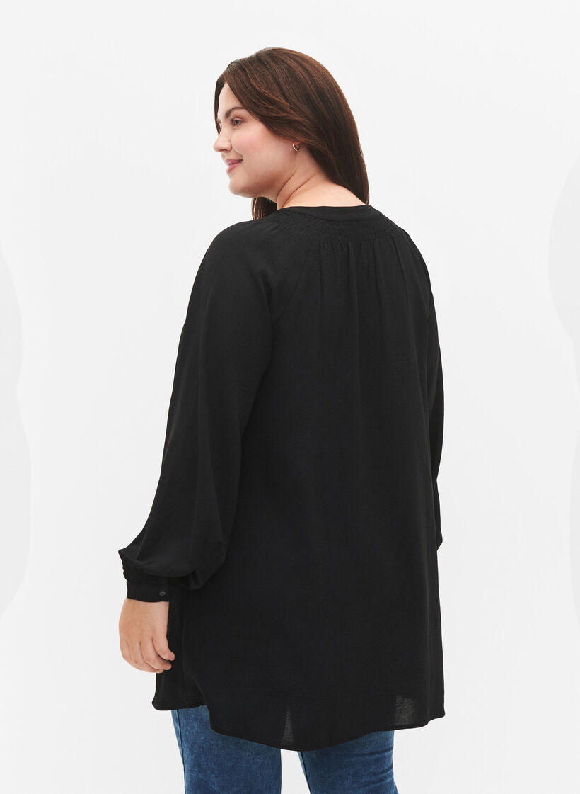 Long-sleeved tunic with smock, Black, Model image number 1