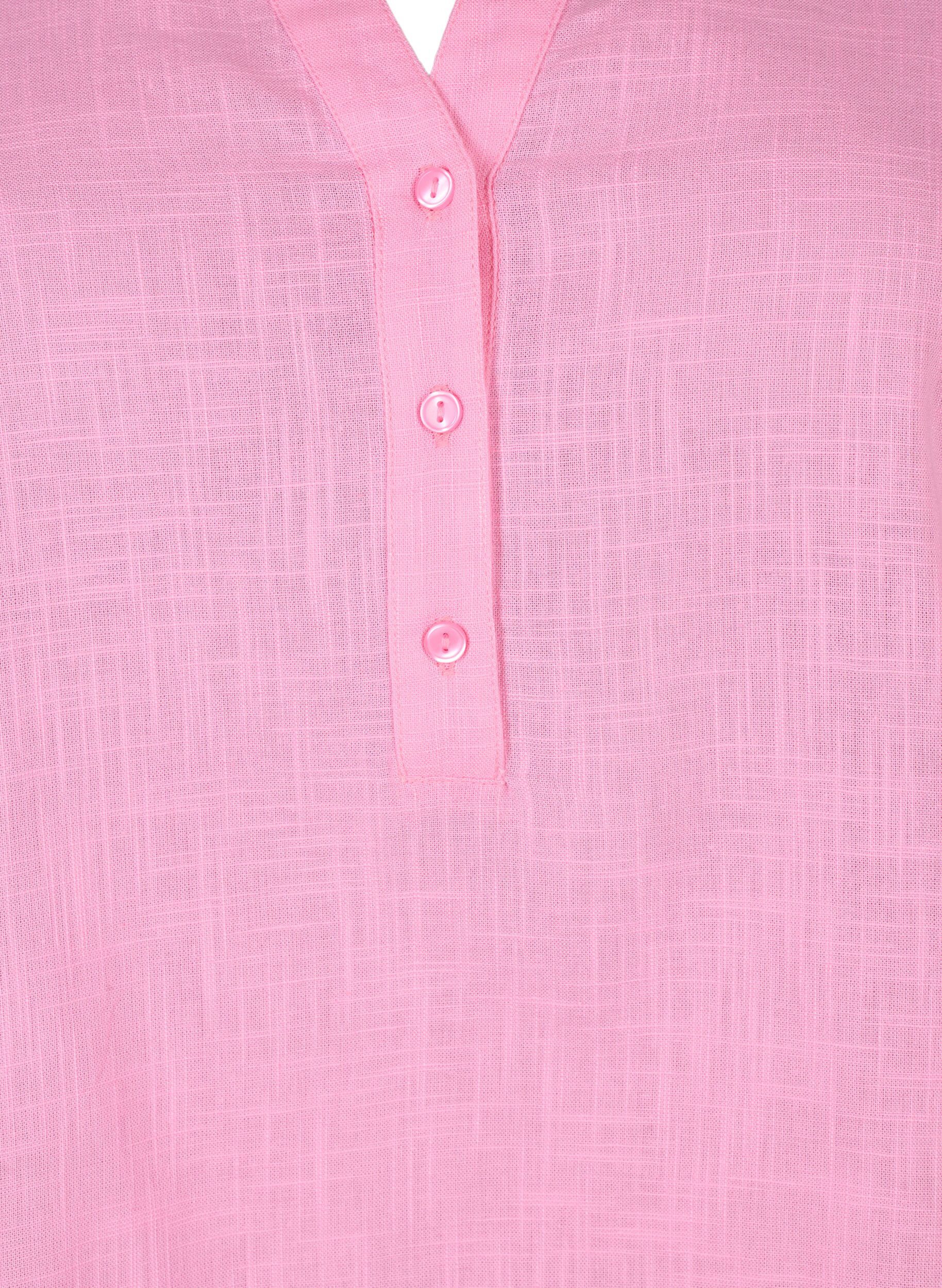 Zizzifashion Shirt blouse in cotton with a v-neck, Rosebloom, Packshot image number 2