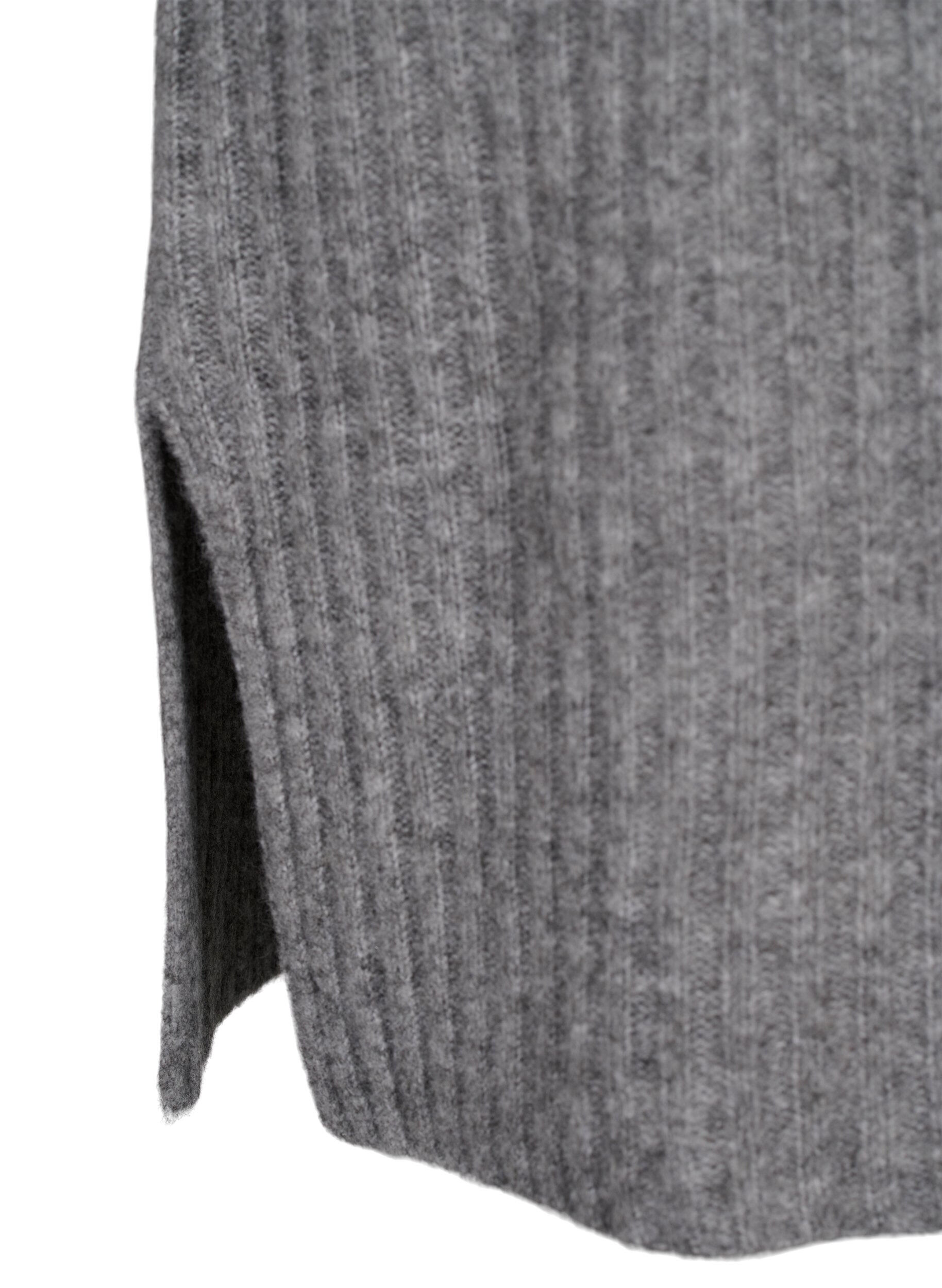 Zizzifashion Rib-knit dress with slit, Light Grey Melange, Packshot image number 3