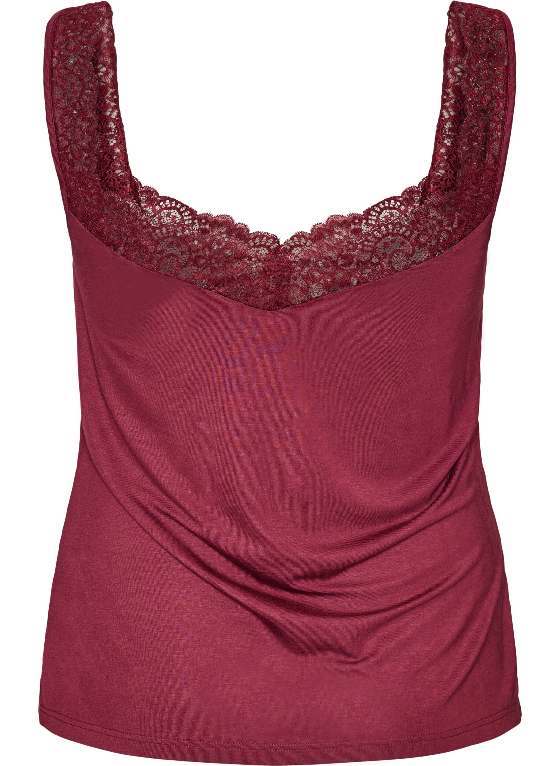 ZizzifashionViscose top with lace edge, Red, Packshot image number 1