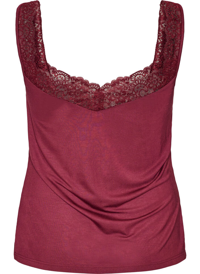 Viscose top with lace edge, Red, Packshot image number 1