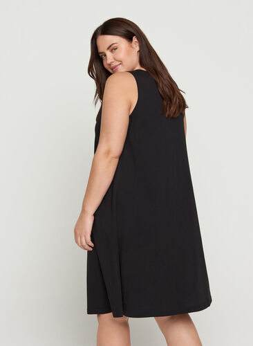 Sleeveless cotton dress in A-line, Black NOIR, Model image number 1