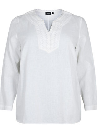 Blouse in cotton with crochet detail, White, Packshot image number 0