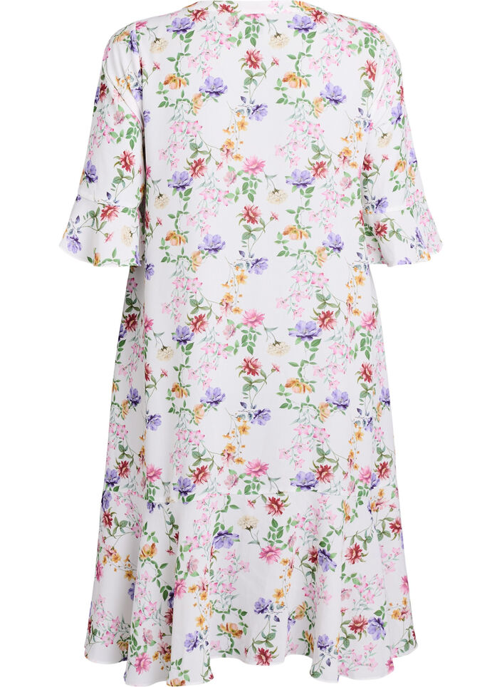 Floral midi dress with 3/4 sleeves, Rose, Packshot image number 1