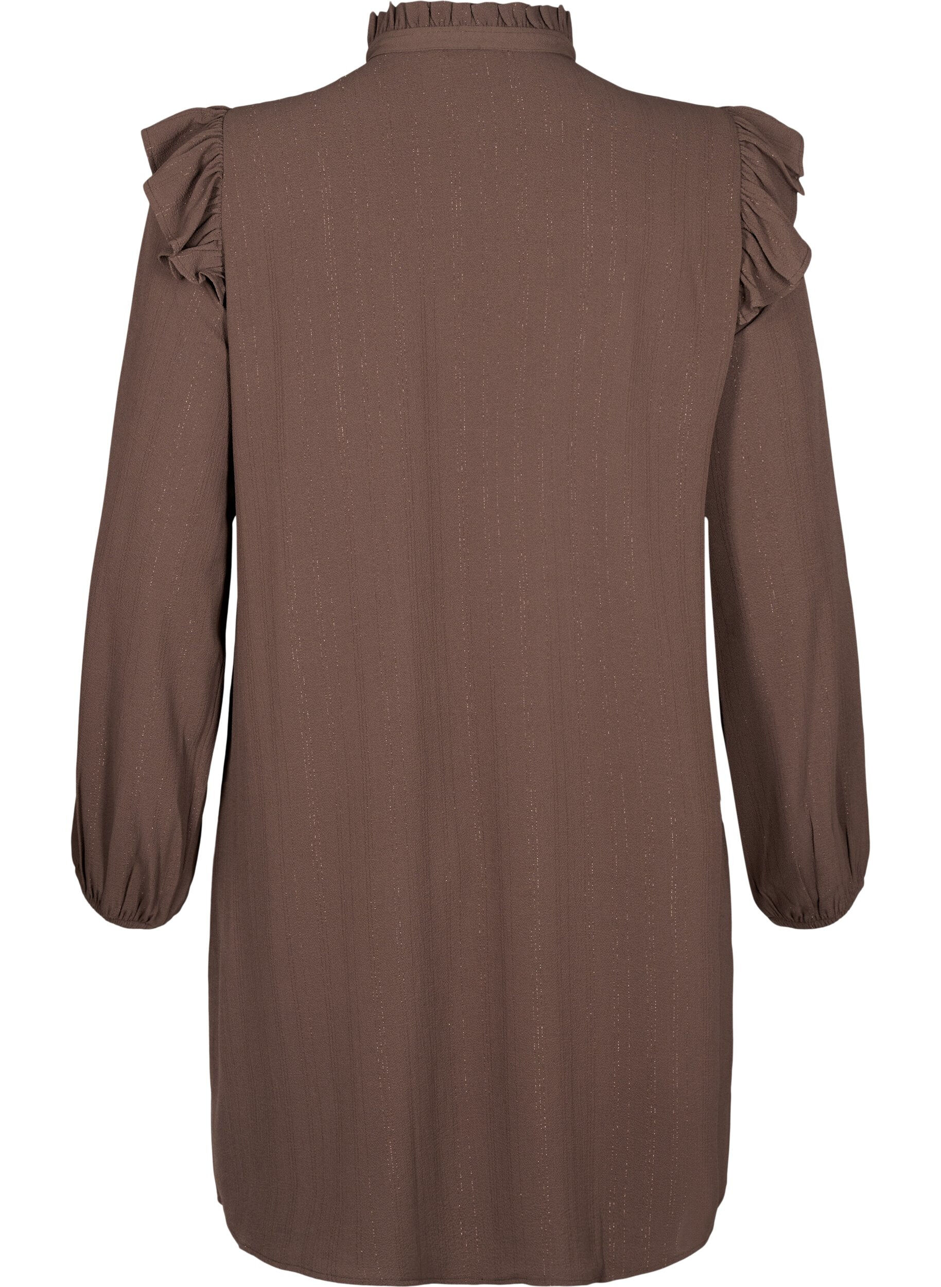Zizzifashion Short dress with ruffles and glitter, Brown, Packshot image number 1