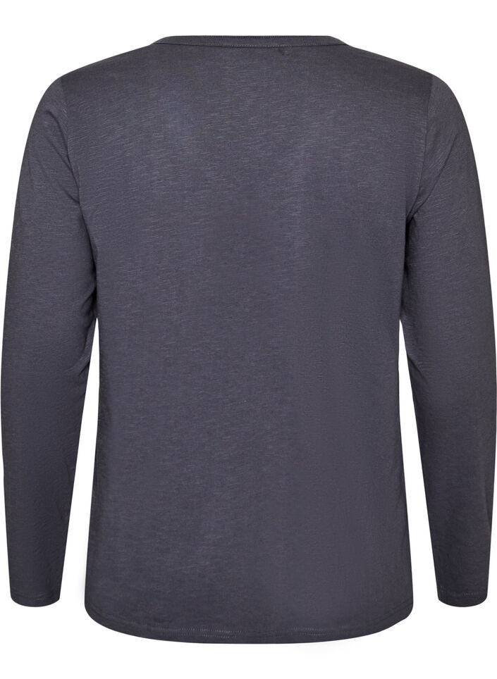Long-sleeved t-shirt with V-neck and buttons, Grey, Packshot image number 1