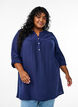 Cotton muslin tunic with broderie anglaise, Blue, Model image number 0