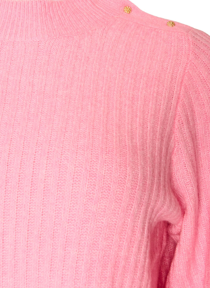 Ribbed jumper with puff sleeves and buttons, Pink, Packshot image number 2