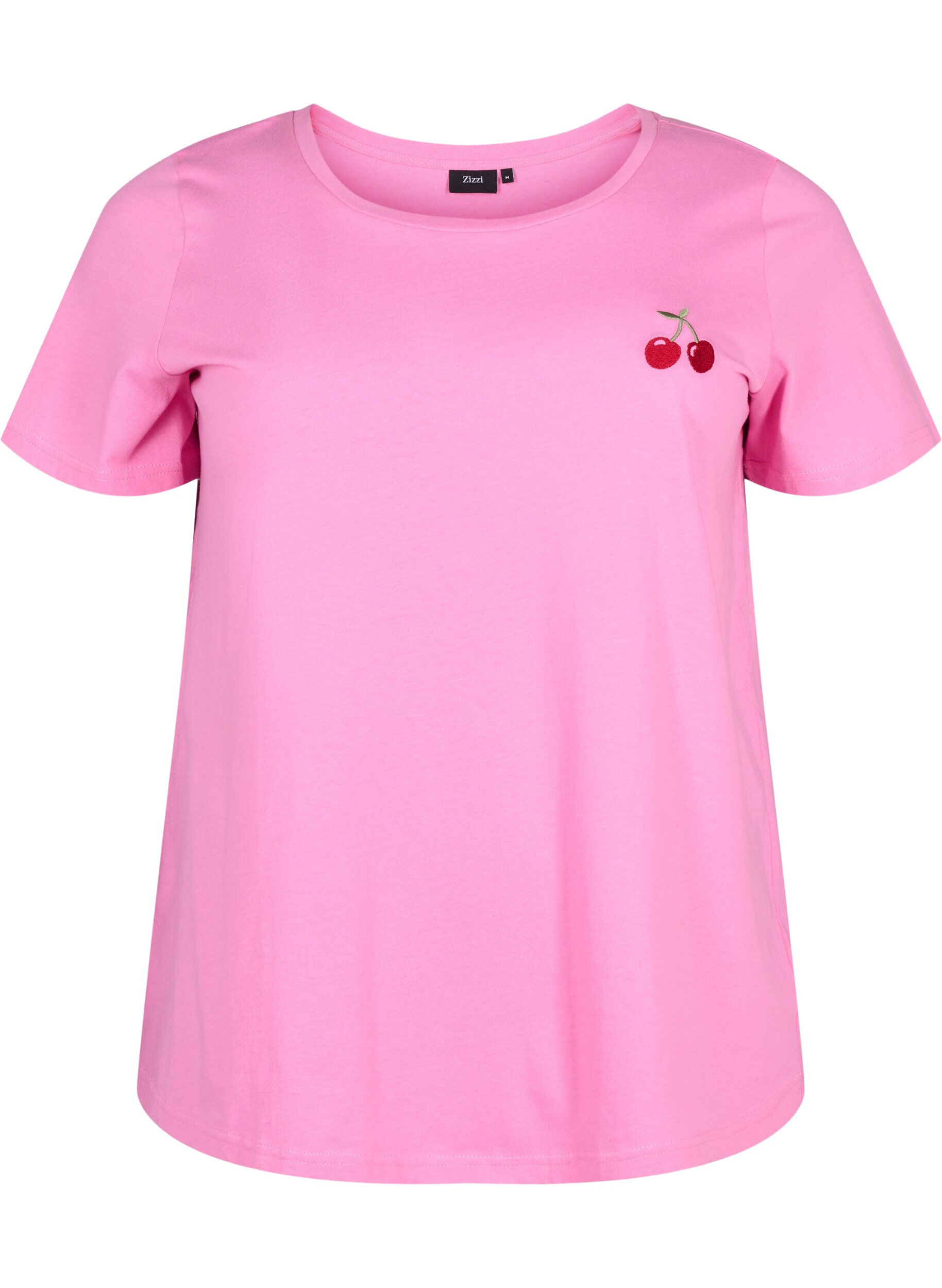 Zizzifashion Cotton t-shirt with embroidered cherry, Roseb. W. CherryEMB., Packshot image number 0