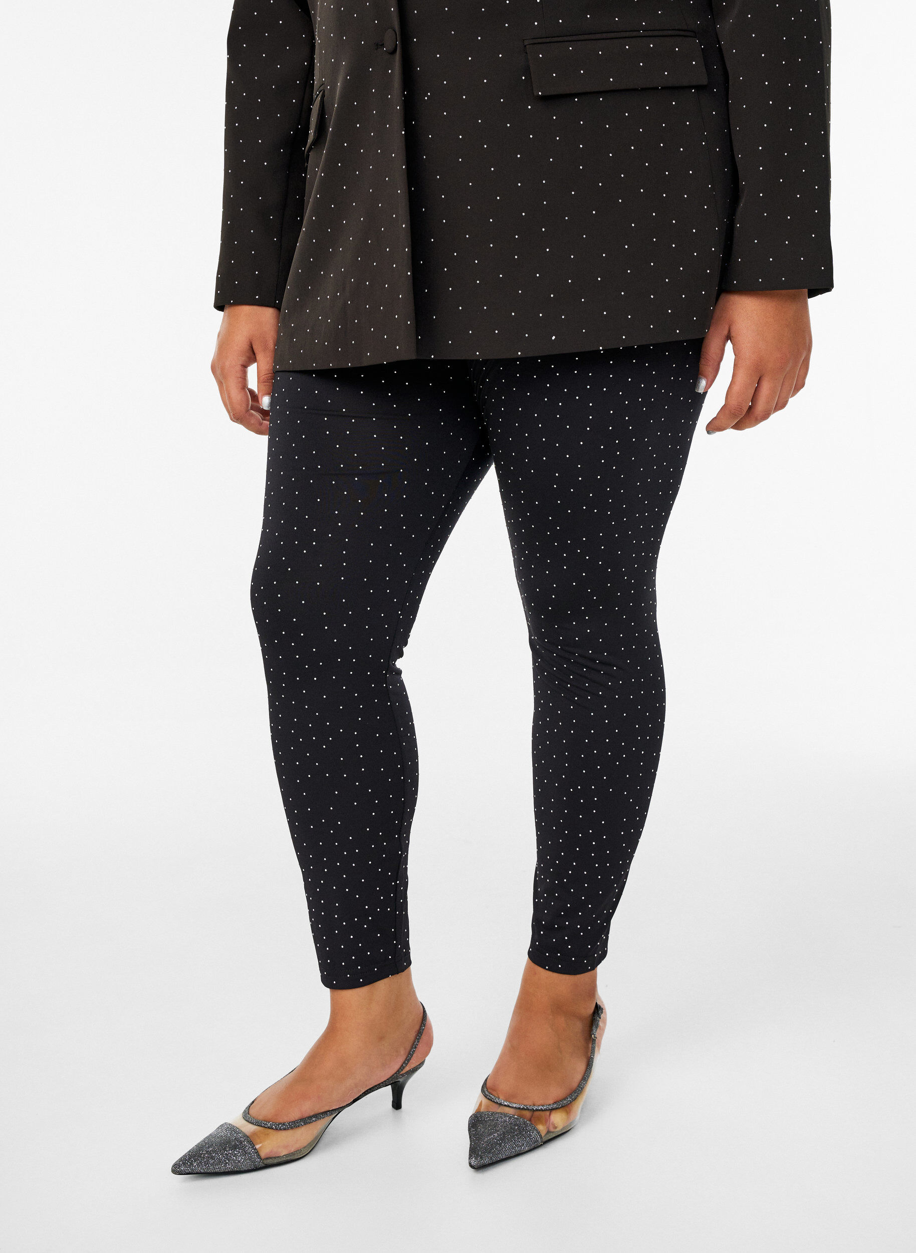 Leggings with rhinestones, Black, Model