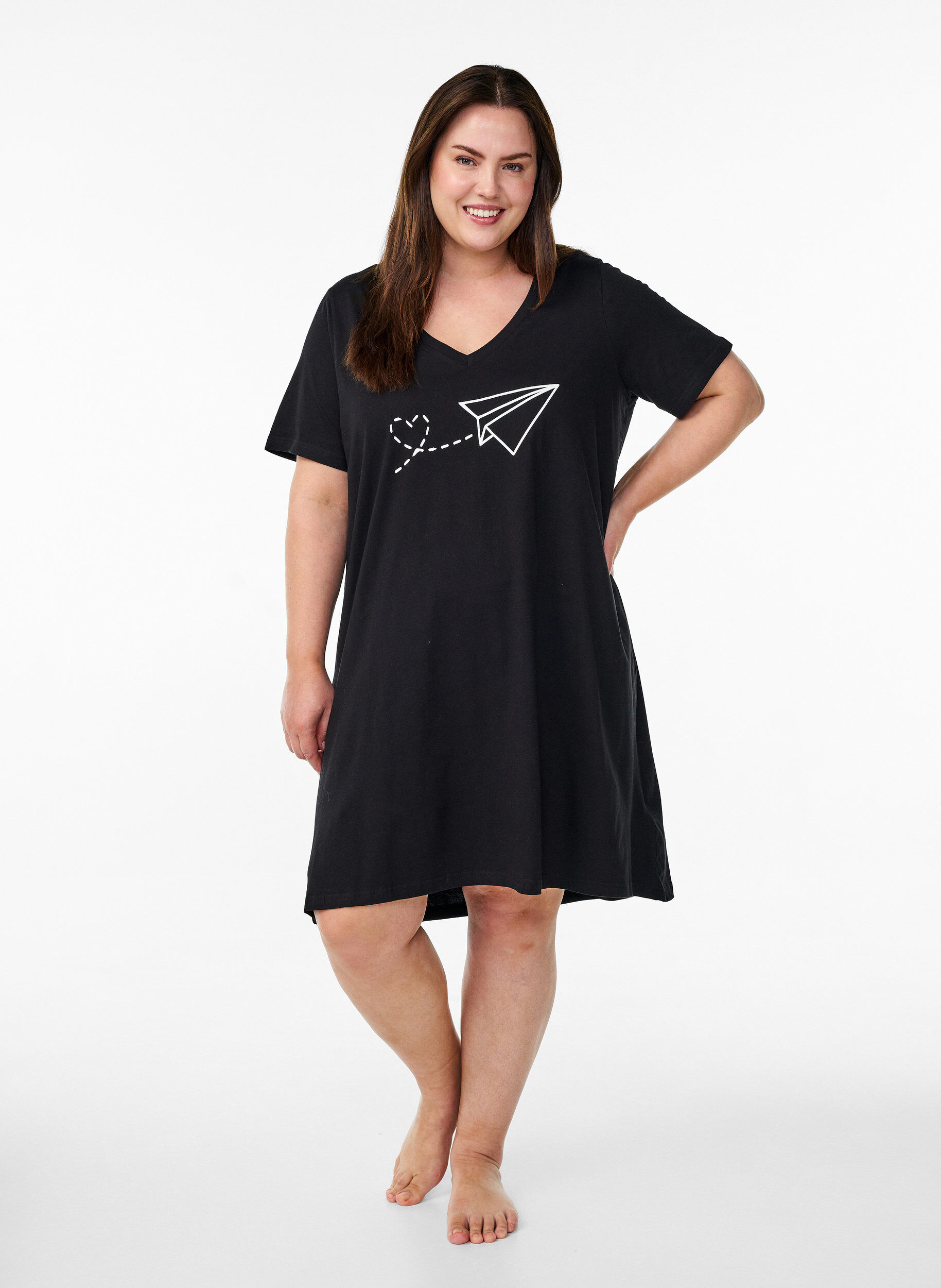 ZizzifashionOrganic cotton nightgown with v-neck, , Model image number 1
