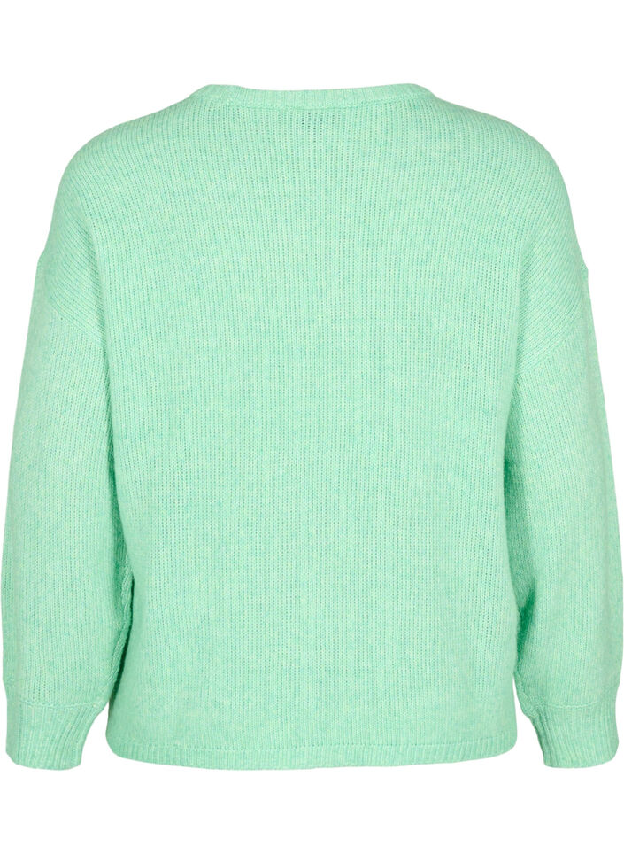 Long-sleeved knitted jumper with wool and a round neck, Light G. Green Mel., Packshot image number 1