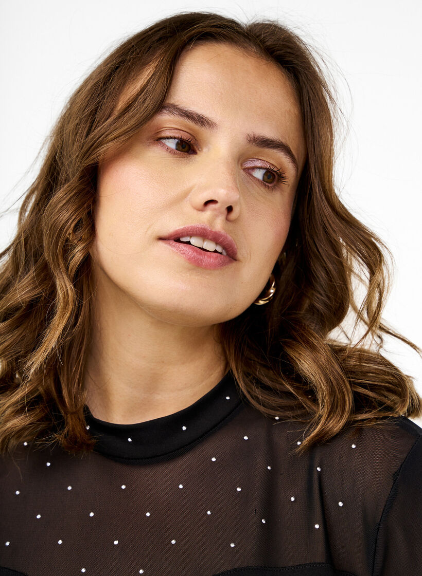 Bodystocking with studs and long mesh sleeves, Black, Image image number 0