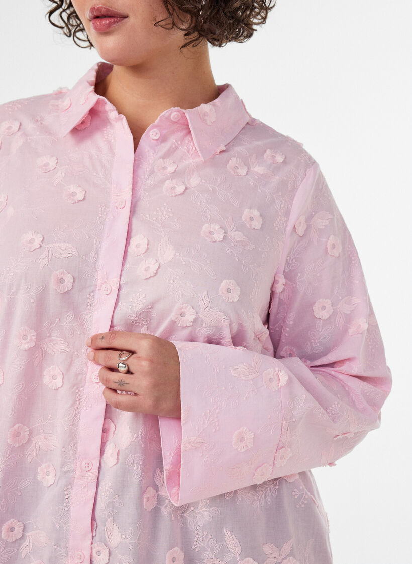 Shirt with floral embroidery and wide sleeves, Pink, Model image number 3