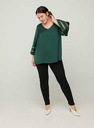 Plain blouse with 3/4 length sleeves and a V-neck, Pine Grove, Model image number 2