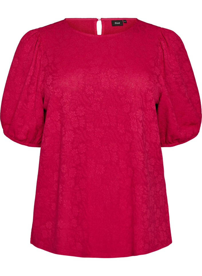 Blouse with texture and short sleeves, Pink, Packshot image number 0
