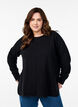 Knit blouse with round neck and knitted pattern, Black, Model image number 0