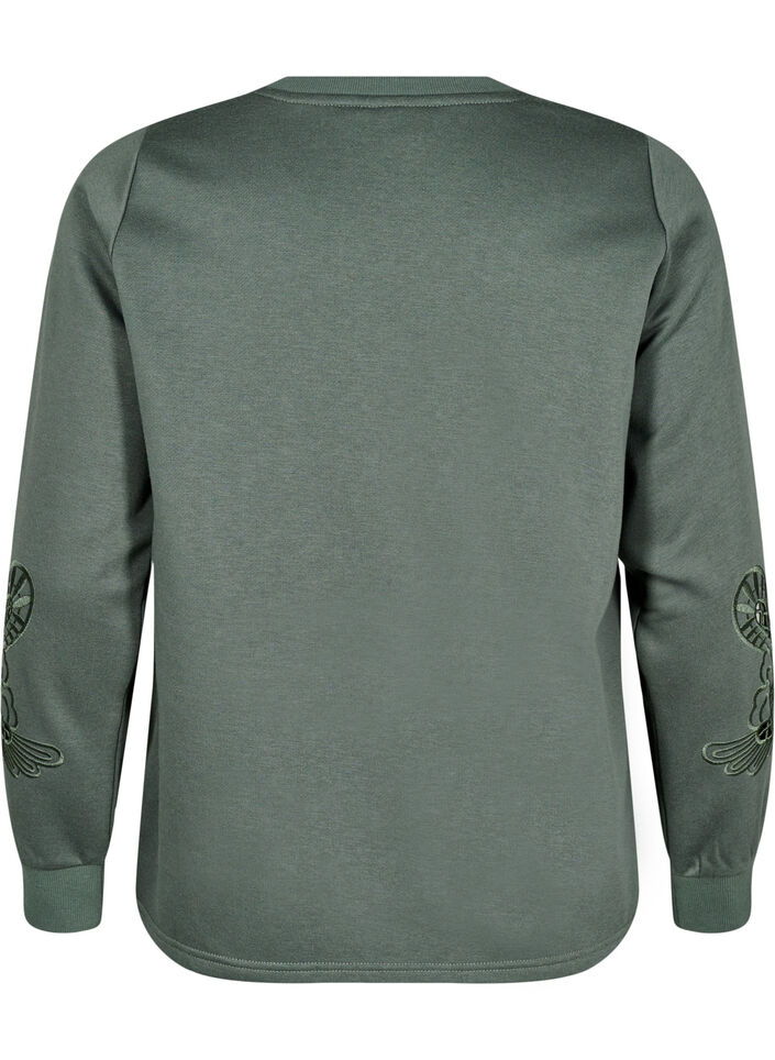 Sweatshirt with embroidered cut-outs, Thyme, Packshot image number 1