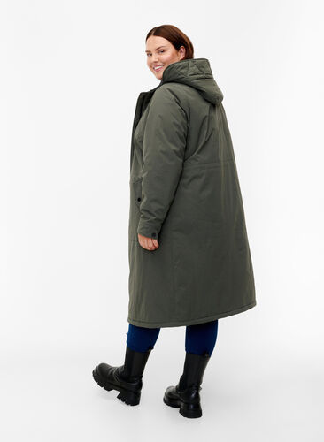 Parka coat with hood and adjustable waist, Black Olive, Model image number 1