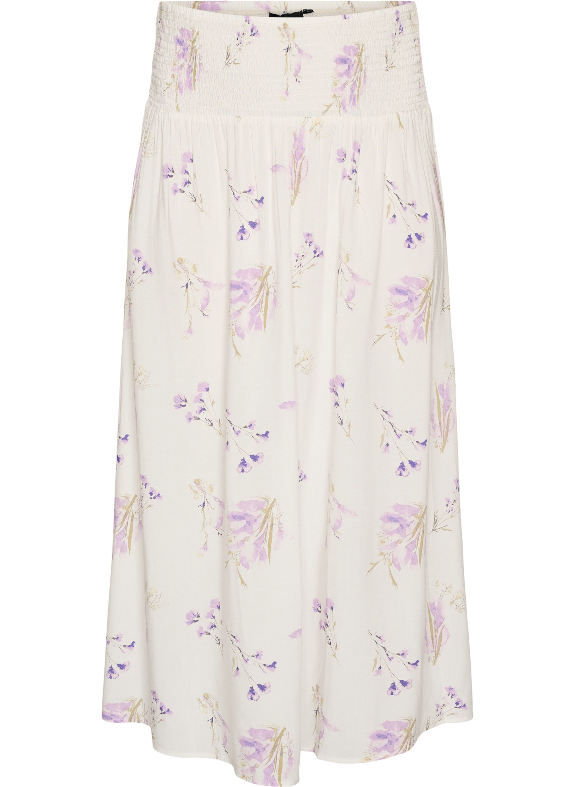 Zizzifashion Viscose maxi skirt with smocking, White, Packshot image number 0