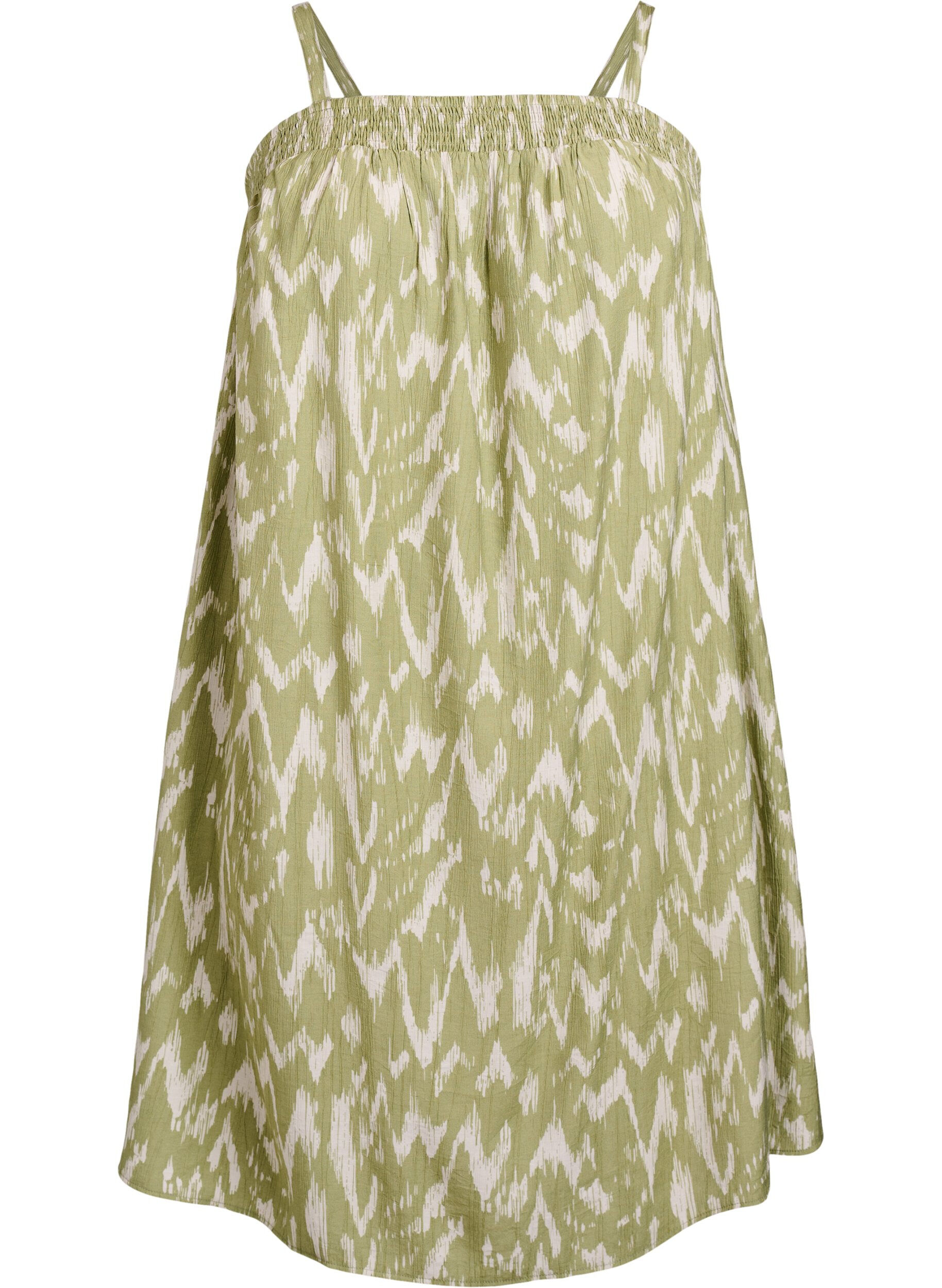 Zizzifashion Short viscose dress with spaghetti straps, Green, Packshot image number 0