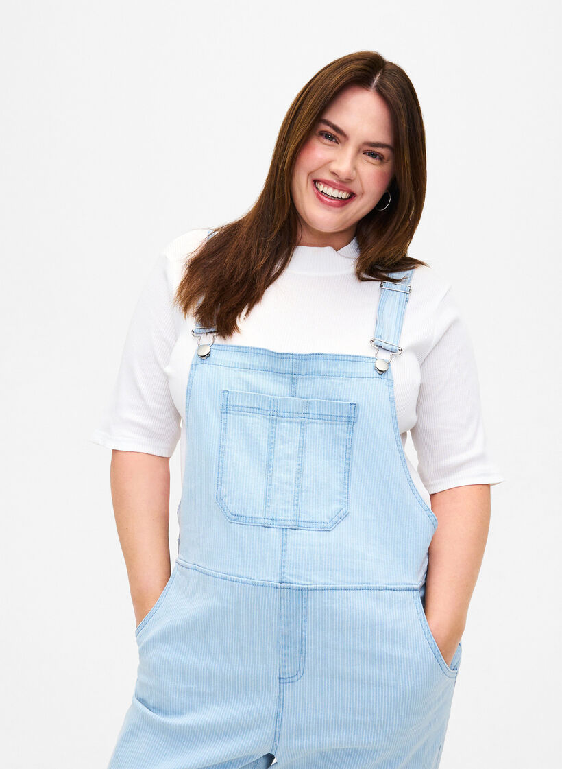 Striped denim overalls, Light Blue, Model image number 2