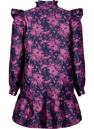 Dress with ruffle detail and pearl buttons, Dark Blue Pink, Packshot image number 1