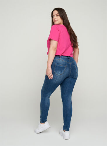 Amy jeans with wear details, Blue denim, Model image number 1
