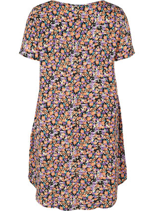 Plain-coloured dress with shorts sleeves, Black Flower AOP, Packshot image number 1