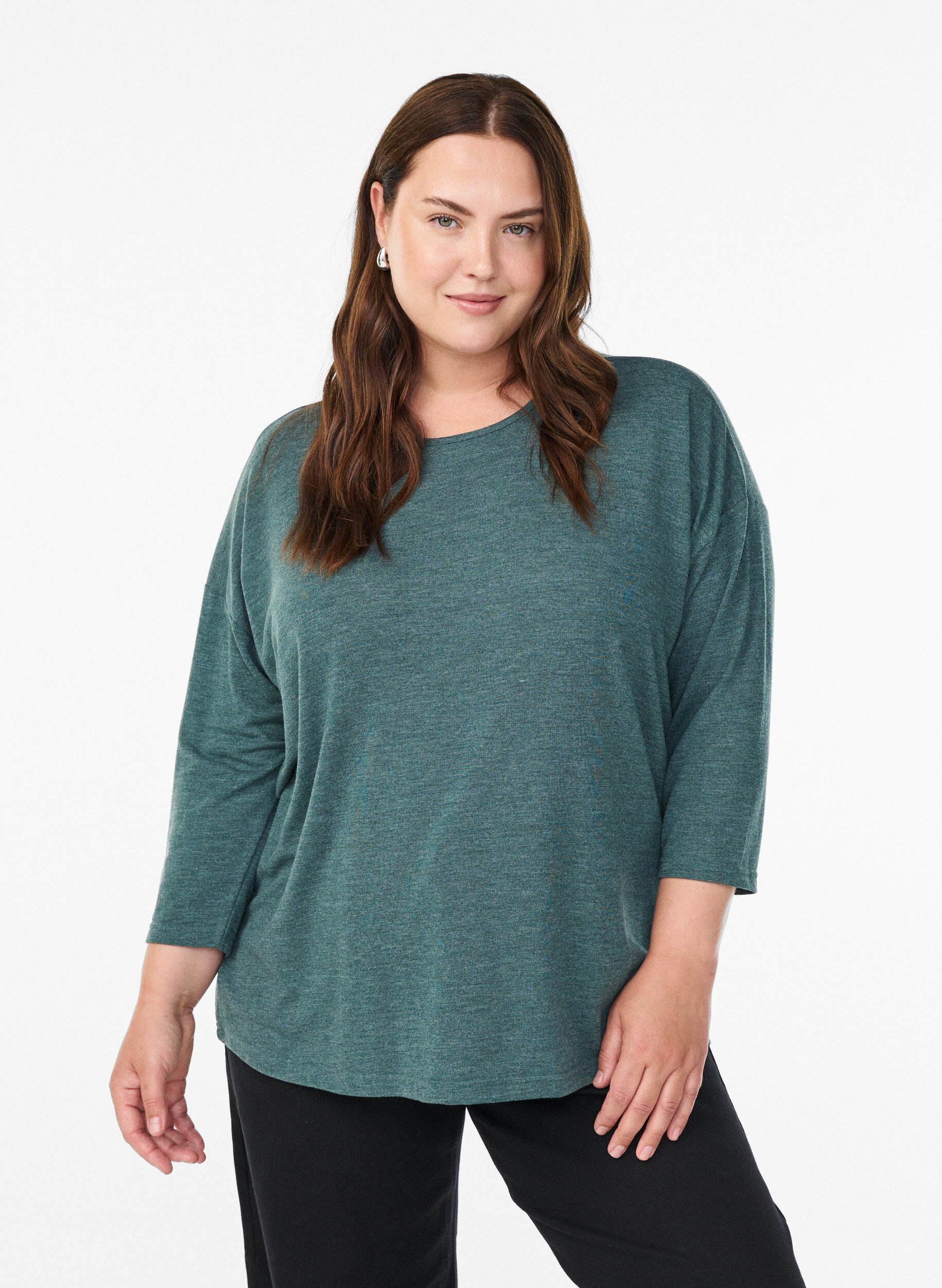 Zizzifashion Jersey blouse with 3/4 sleeves, Green, Model image number 0