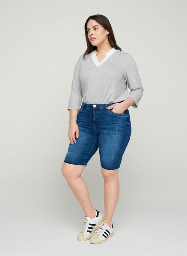 Amy denim shorts with a high waist, Blue denim, Model image number 0