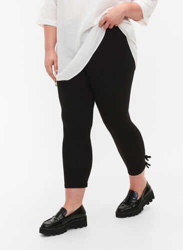3/4 leggings in viscose with bow, Black, Model image number 0