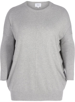 Loose knitted blouse with ribbed edges, Light Grey Melange, Packshot image number 0