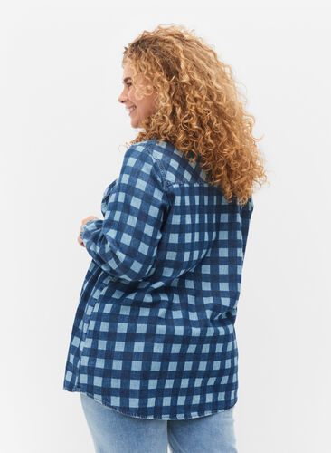 Checkered cotton shirt, Blue Check, Model image number 1