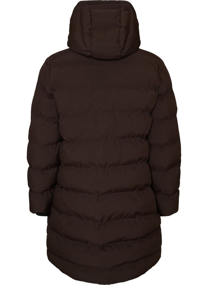 Puffer coat with hood and pockets, Brown, Packshot image number 1