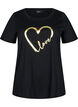 Cotton T-shirt with motif, Black w. Gold Love, Packshot image number 0