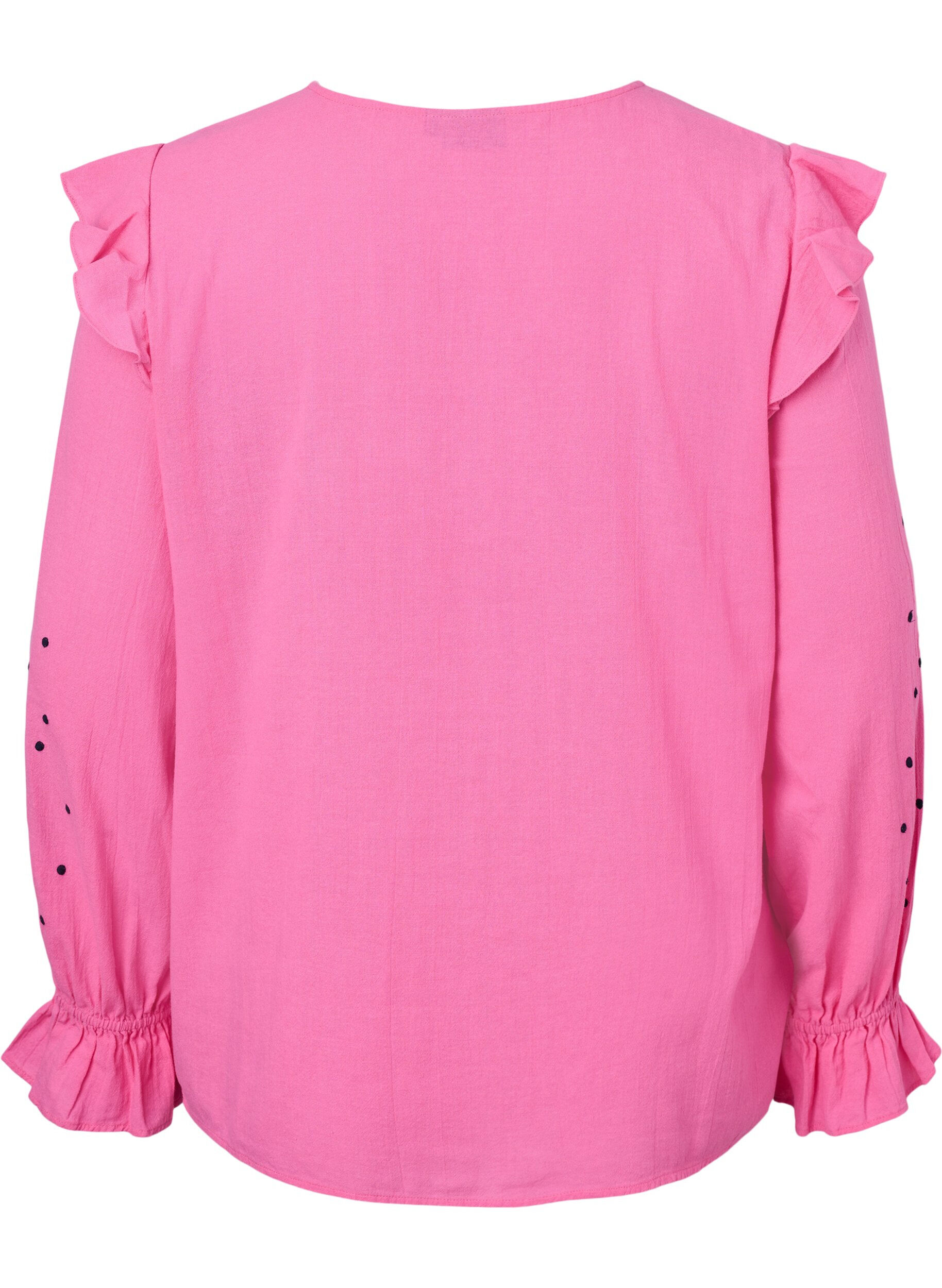 Zizzifashion Cotton blouse with embroidery and ruffles, Pink, Packshot image number 1