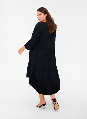 A-line viscose dress with 3/4 sleeves, Black, Model image number 1