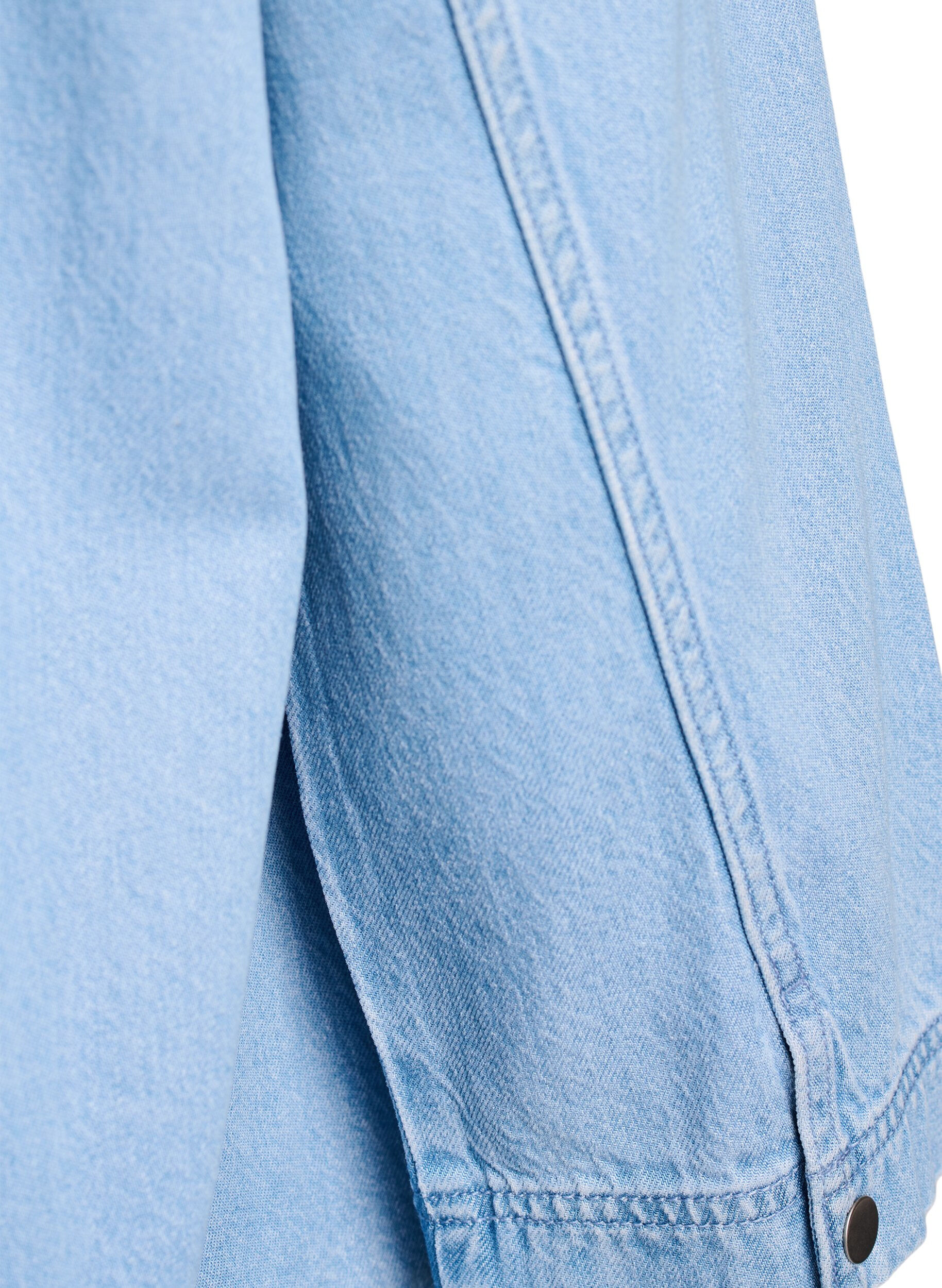 Zizzifashion Loose denim shirt with 3/4-sleeves, Light Blue, Packshot image number 3