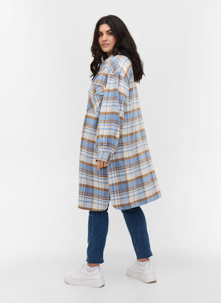 Long checked shirt jacket with chest pockets, Serenity Check, Model image number 1