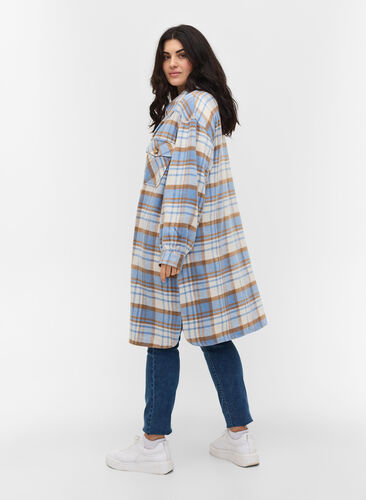 Long checked shirt jacket with chest pockets, Serenity Check, Model image number 1
