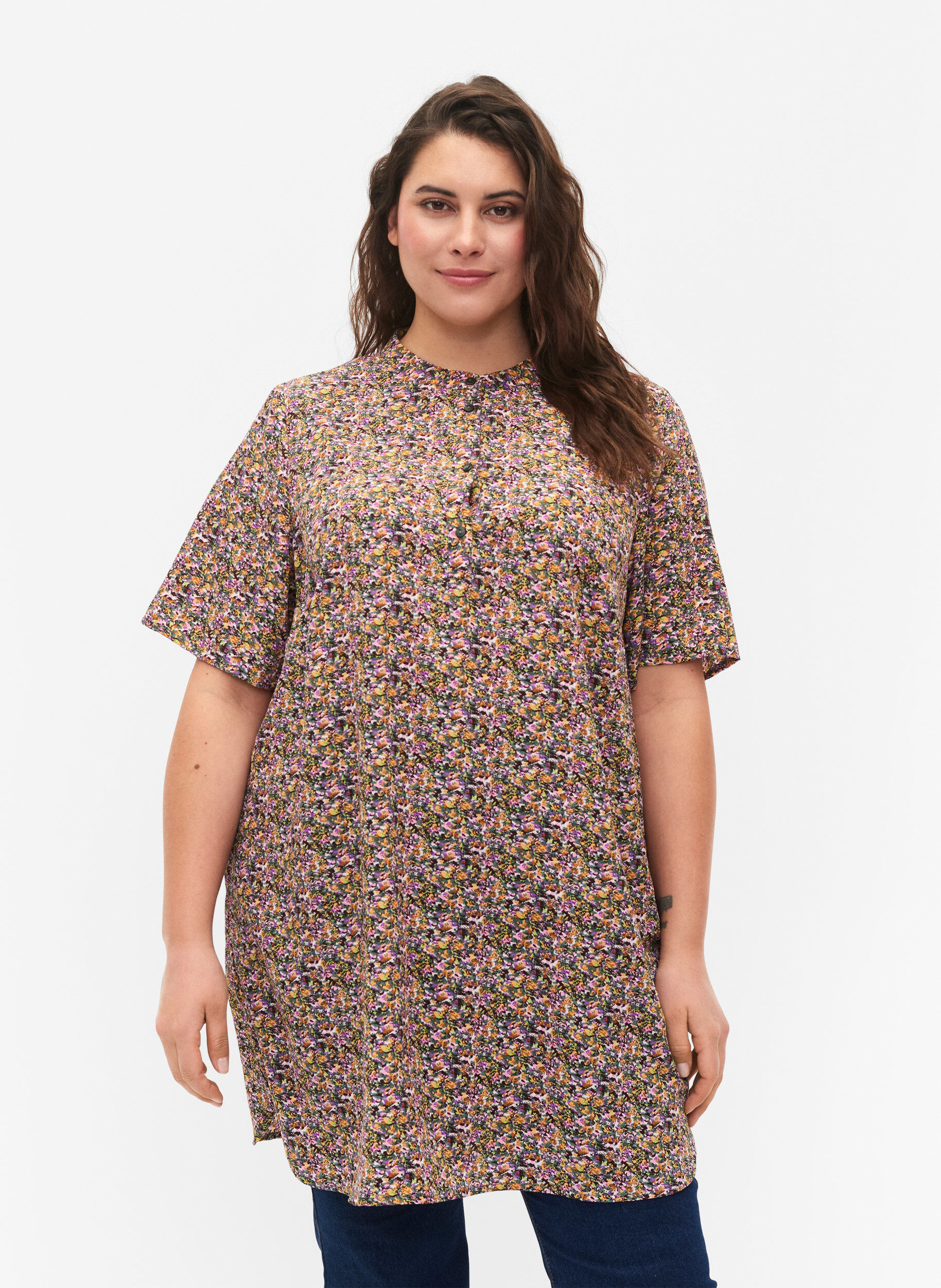 Zizzifashion FLASH - Floral tunic with short sleeves, Multi Ditsy, Model image number 0