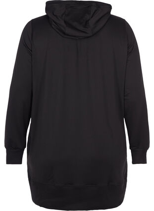 Long hooded cardigan with zip, Black, Packshot image number 1
