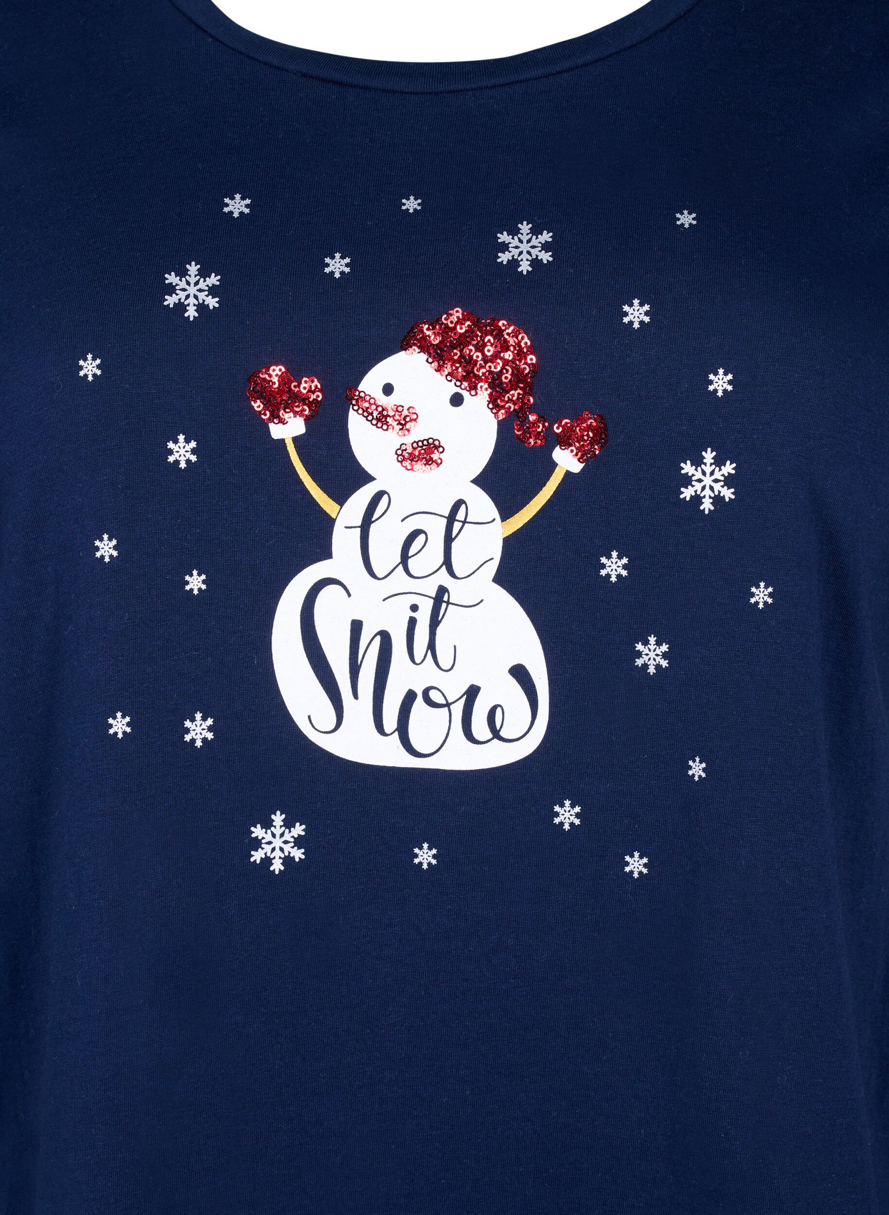 Zizzifashion Christmas t-shirts in 100% cotton, Navy B. w. LetItSnow, Packshot image number 2