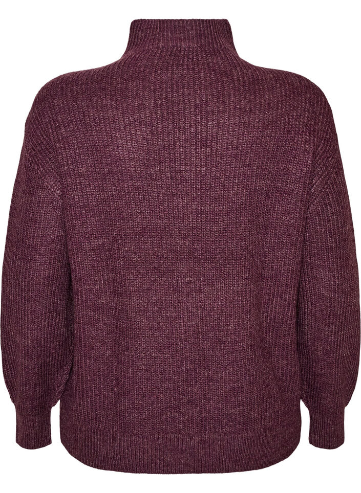 Knitted sweater with high neck and zipper, Purple, Packshot image number 1