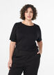 Short-sleeved knit blouse in viscose, Black, Model image number 0