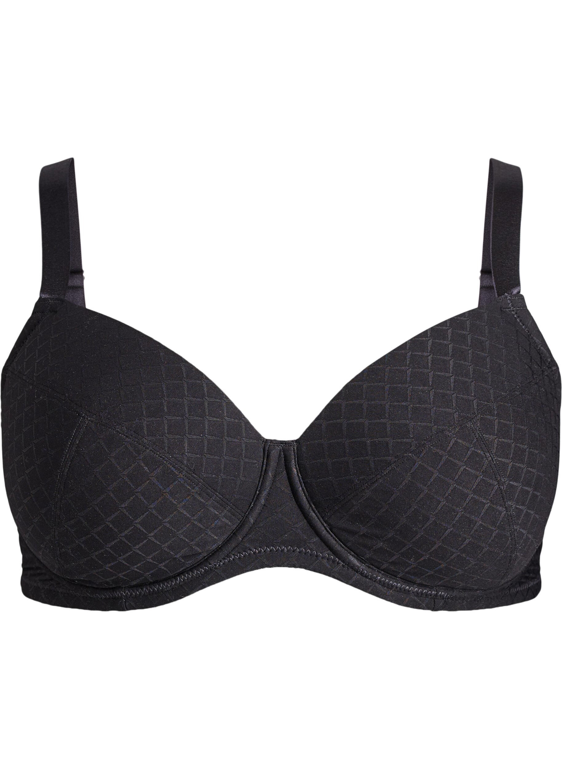 ZizzifashionPadded microfibre bra with checked pattern, Black, Packshot image number 0
